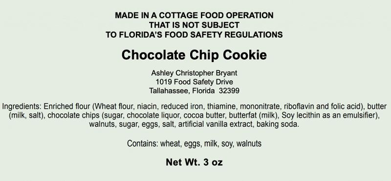 Florida cottage foods labeling