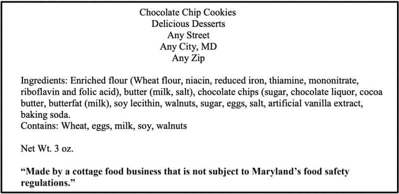 Maryland Cottage Food Laws Labeling