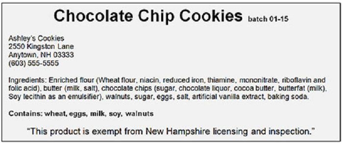 New Hampshire Cottage Food Laws - Labeling example