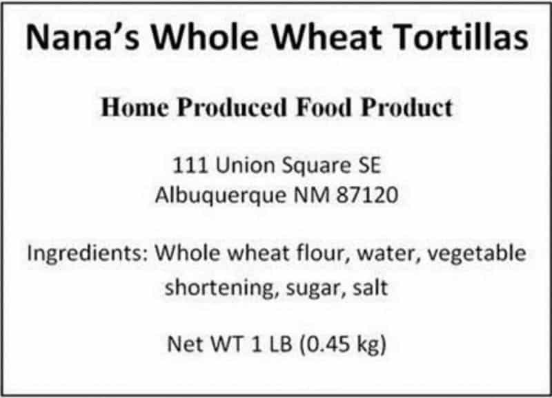 New Mexico Cottage Food Laws - Labeling example