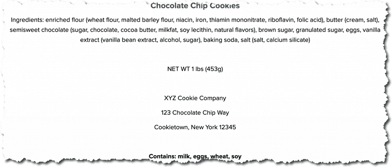 New York Cottage Food Laws - Labeling example